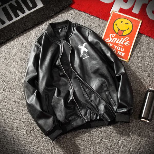 

18 autumn clothing national trends tile youth slim fit casual leather coat men's fashion men's lightweight jackets japanese-styl, Black