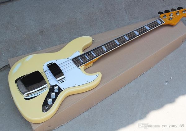 

amarelo do vintage estilo baixo guitarra elÃ©trica com pickguard branco, ferragens cromadas, 4 cordas, 20 trastes, oferecendo serviÃ§os per