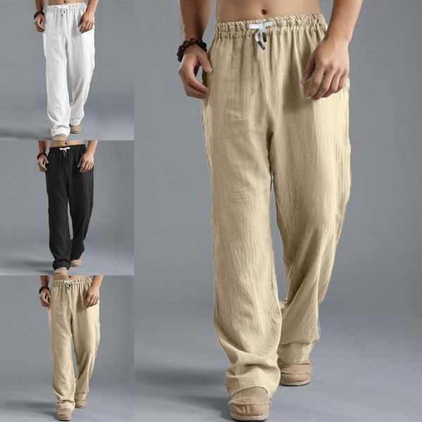 

men pants new fashion men's fashion trousers linen style loose casual breathable outdoor summer solid sportswear hot, Black