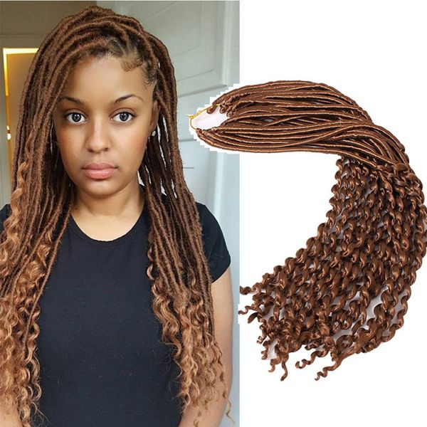 

3pcs 20'' goddess locs crochet hair braids with curly ends wavy faux locs synthetic hair extensions dreadlocks kanekalon braiding, Black
