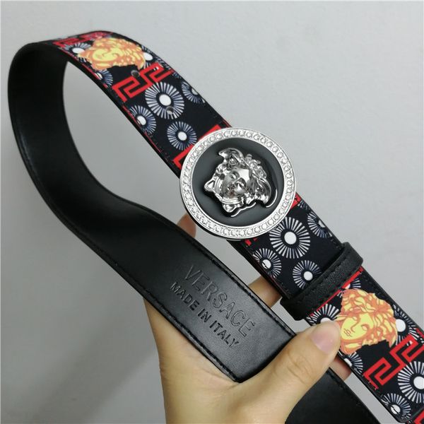 

leather belt high-grade men and women leather smooth buckle belt fashion retro printing belt body width 3.8cm, Black;brown