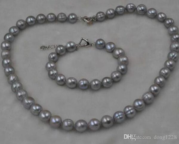 

11mm gray freshwater pearl sets necklace 45cm and 18cm bracelet ing, Silver