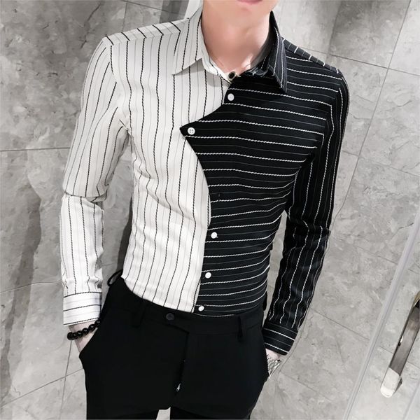 

camisas hombre new arrival striped men shirt long sleeve mens casual shirts patchwork color men clothes camisa social masculina, White;black