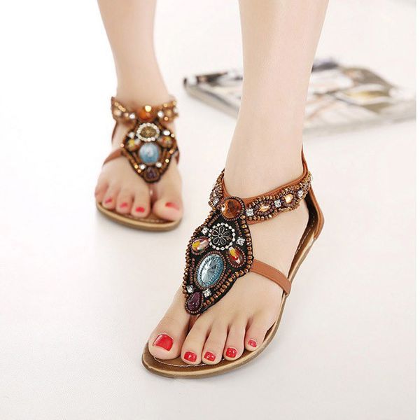 

summer gladiator sandals 2019 crystal flip flops casual slip on flats vintage t-strap platform shoes woman xwz3461, Black