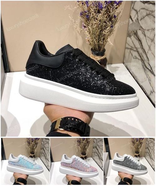 

designer luxury platform classic casual shoes mens womens skateboarding shoes sneakers glitter shinny heelback dress shoe tennis h7, Black