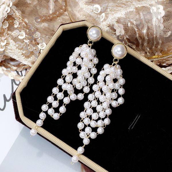 

korean lady fairy air stream su pearl earrings earrings temperament face thin elegant generous wild style, Golden;silver