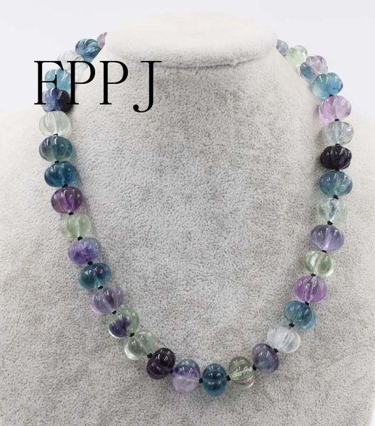 

fluorite pumpkin 14*10mm multicolor necklace 18inch wholesale beads nature fppj woman 2017, Silver