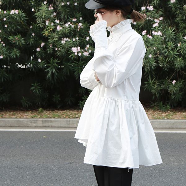 

blusa plus size full promotion real  print chiffon vadim women 2019 spring shirt stand collar irregular, White