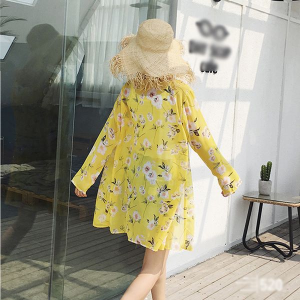 

women summer style full sleeve floral printed long kimono cardigan blusas outerwear casual loose sunscreen blouse shirt 2019, White