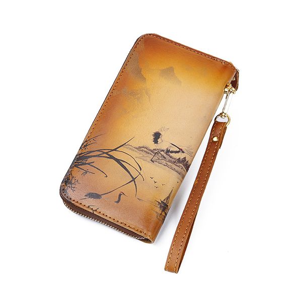 

vintage hand wallet 2020 new genuine leather painted womens wallets and purses leisure phone purse tree paste wallet, Red;black