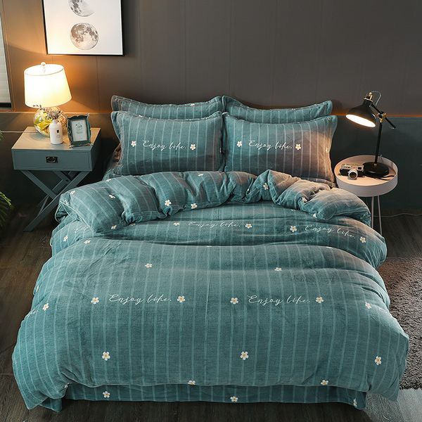 

autumn winter milk velvet striped print bedding 4-piece set thick warm insulation sheets quilt cover comfortable soft