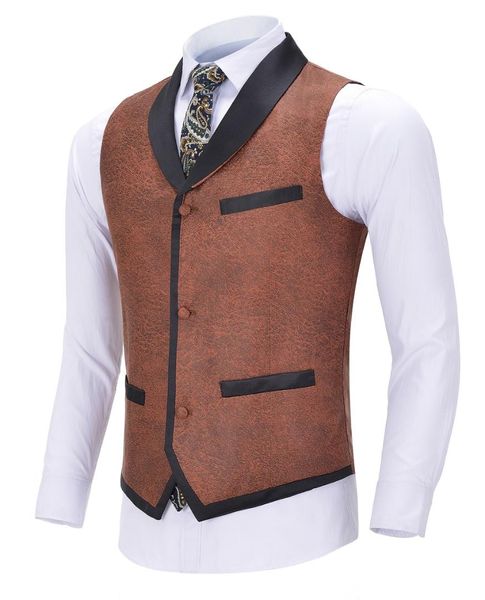 

men's business leather vest warm gentleman slim fit single-breasted suit vest waistcoat for wedding formal groomsmen, Black;white