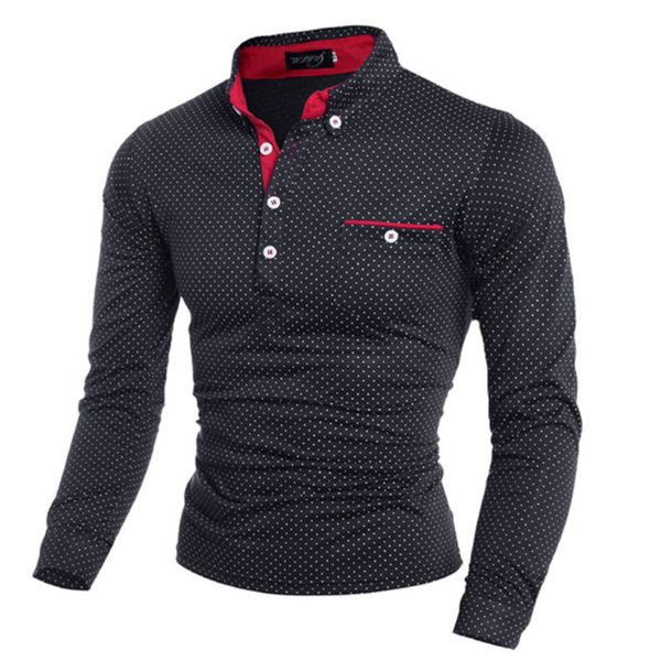 

2019 new spring fashion mens dot long sleeve polo shirts stand collar male solid polo shirt plus size m-3xl mx190711, White;black