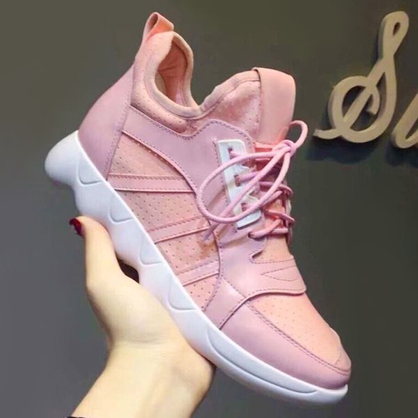 

2019 europe and america new lace-up women's shoes leather elastic fabric classic authentic inside increased wavy thick-soled sports sho, Black