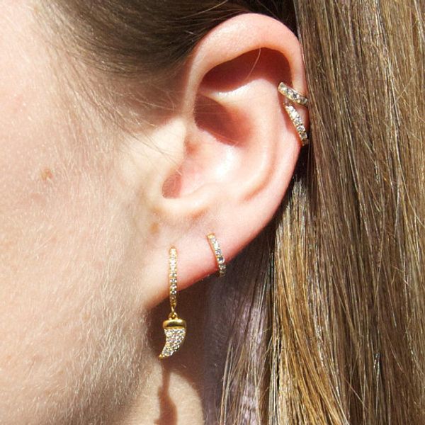 

925 sterling silver vermeil horn charm dangling earring paved cz horn delicate dainty girl sweet lovely jewelry