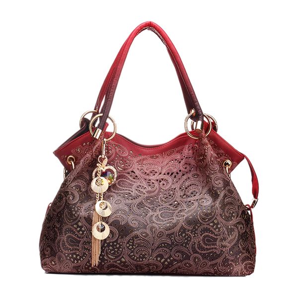 

women handbag leather hollow out bags color gradient tassel bag ladies portable shoulder bag