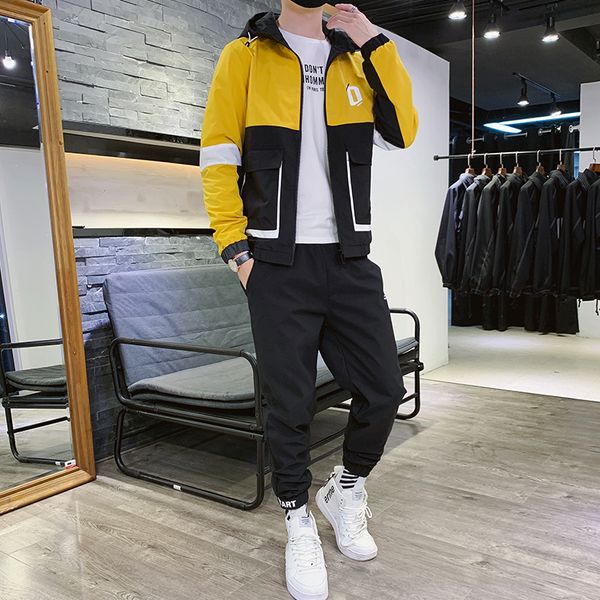 

men's tracksuits sportswear sets autumn polyester fashion men two piece set winter tuta sportiva uomo pants sweatshirt male hh50tz, Gray