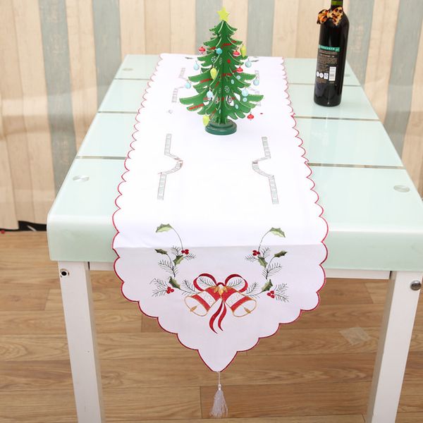 

christmas festival party embroidery tablecloth table decorative cover santa claus candle small bell walking stick bar decoration