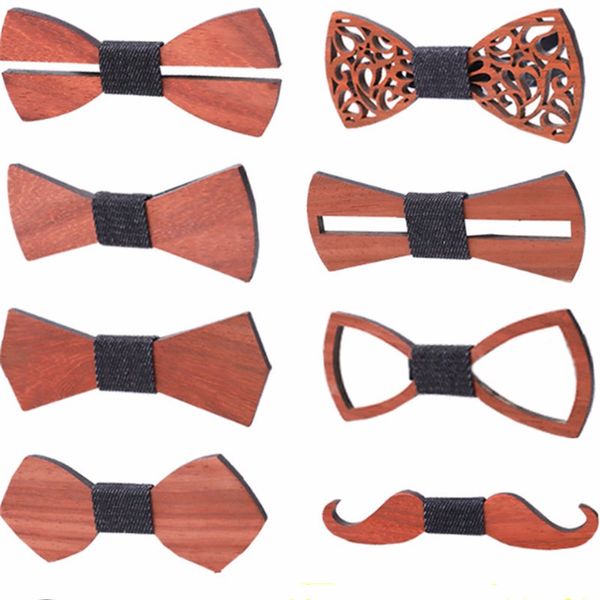 

neck tie set 2021 fashion mens wooden bow ties men's plaid bowtie wood hollow carved for men wedding business accessories, Black;blue