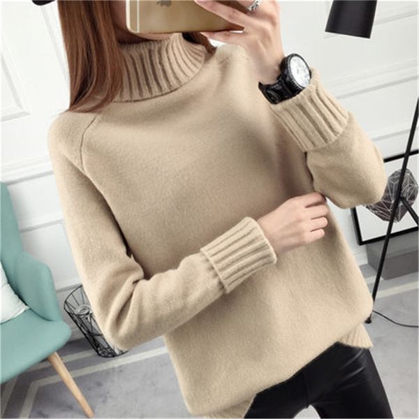 

2019 new high-neck autumn winter women's sweaters women long sleeves loose korean sweater pullovers female x326, White;black