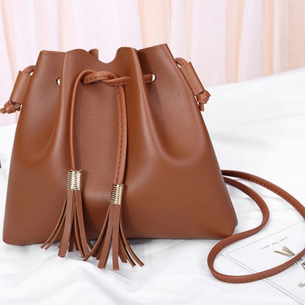 

2020 fashion women vintage bucket bag all-match tassel messenger retro shoulder handbag simple crossbody tote bags