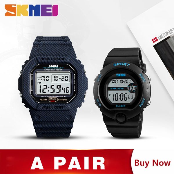 

skmei men ladies couple watch sport digital wrist watches fashion minimalist watch for lovers montre homme 1471 1334 set, Slivery;brown