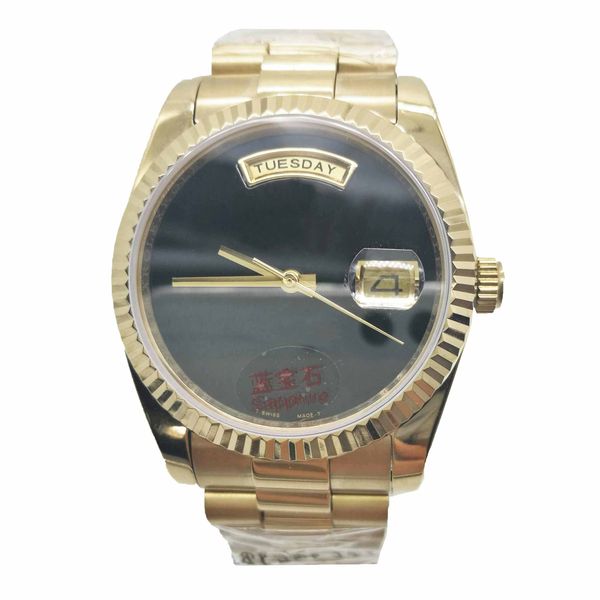 

luxury day date mens watches 18k gold big black dial automatic 2813 movement wristwatch sapphire original full stainless steel clasp, Slivery;brown