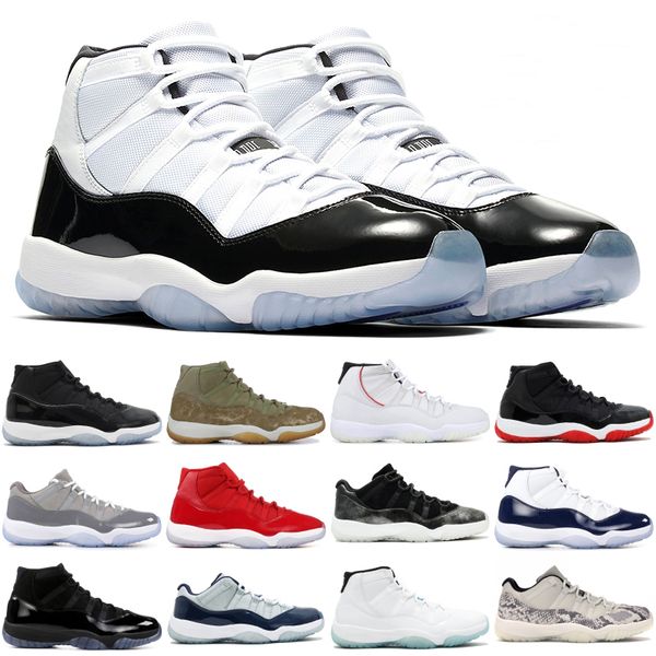 

jumpman 11s mens basketball concord 45 platinum tint low midnight navy bred designer sneakers 11 space jam cap and gown trainer