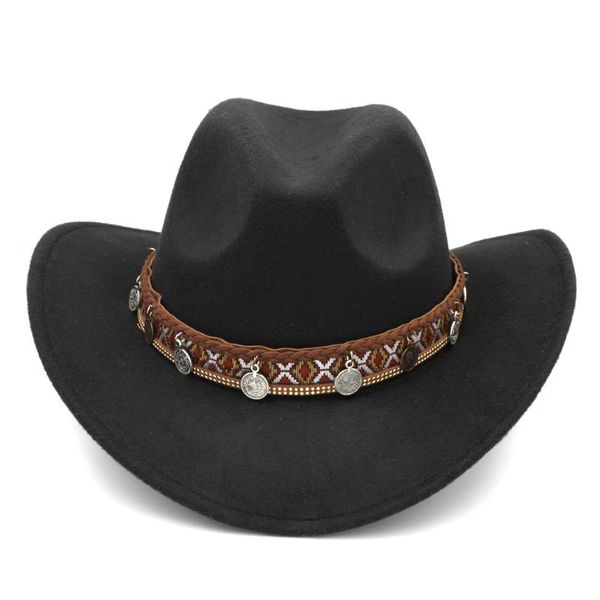 

mistdawn western cowboy hat cowgirl sombrero cap wool blend stiff wide brim with punk coins band size 56-58cm bbf