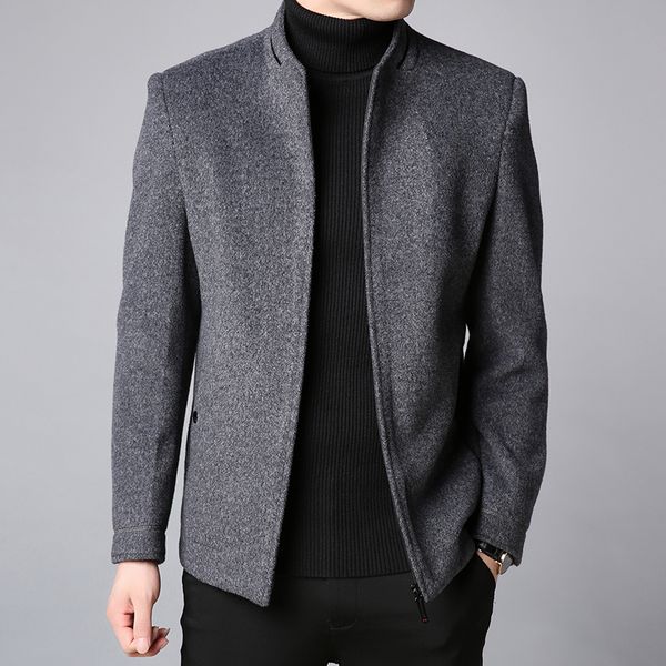 

2019 winter new fashion brand coat men slim fit wool peacoat warm jackets wool blends overcoat designer casual mens clothes, Black