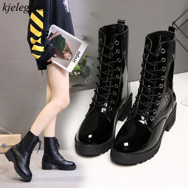 

riding equestrian boots women ladies roman cowboy half boots lace up mid-calf motorcycle shoes woman botines mujer, Black