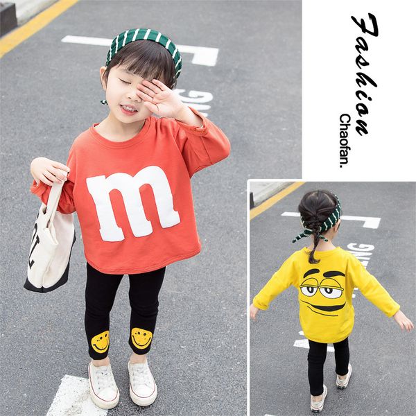

2019 luxury kids designer clothing small face set summer fashion boy girl tees long pants two-pieces with printed child clothes, White
