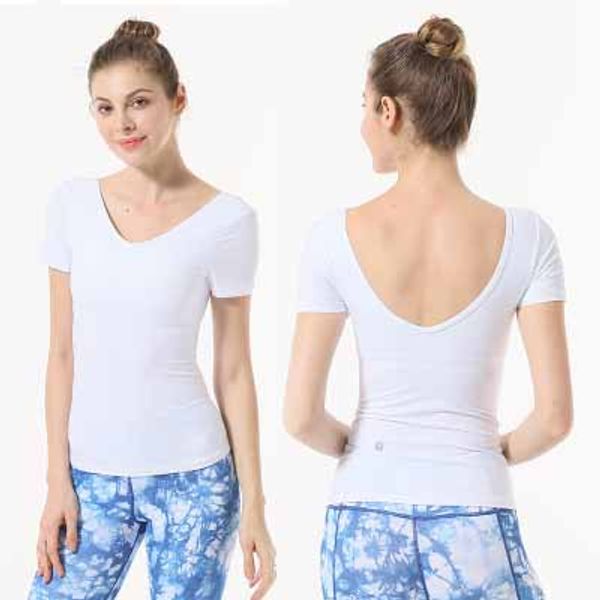 

v-neck solid color short sleeve yoga breathable quick-drying perspiration yoga clothing, White;red