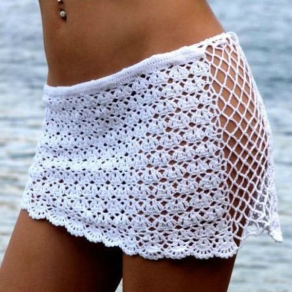 

2019 women's skirt bikini white crochet summer beach wrap skirt