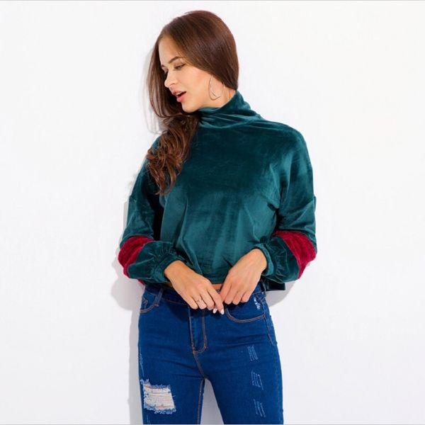 

осенняя мода женщин толстовка толстовки серии winter с длинным рукавом водолазка лоскутная хит цвет толстовка толстовки kw-172059, Black;gray