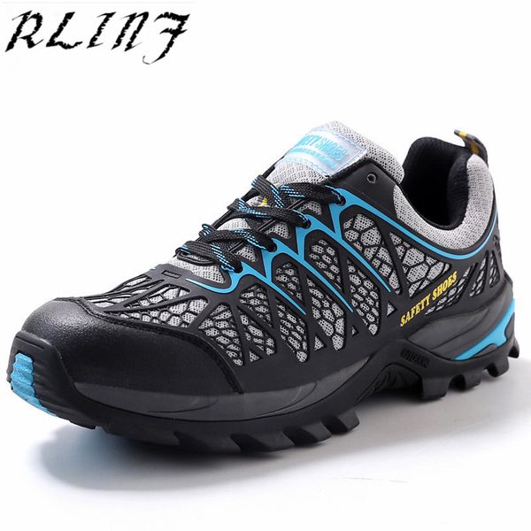 

rlinf summer men's breathable steel toe safety shoes with puncture, Black