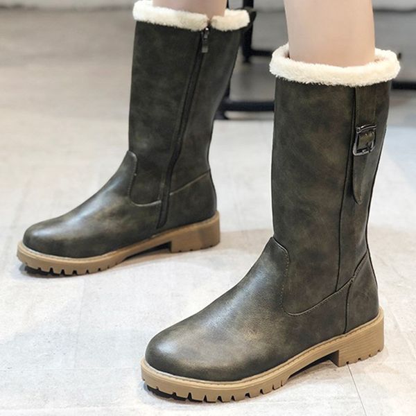 

womens boots retro zipper pu leather knee with fur warm high boots platform ladies shoes punk waterproof non-slip winter boot, Black