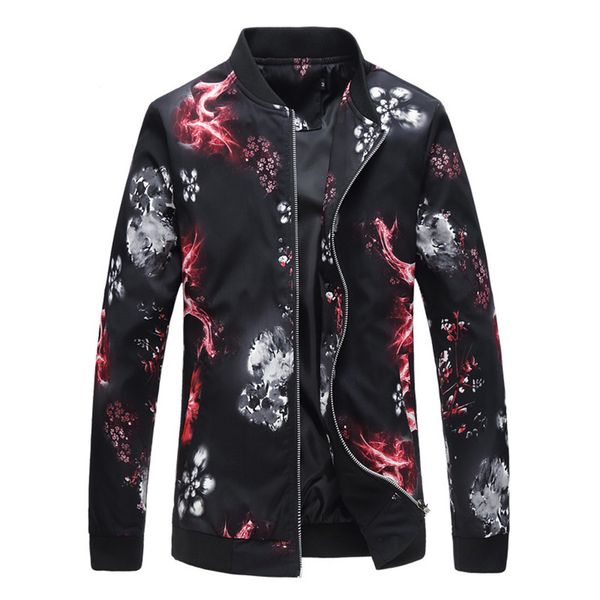 

2019 men jacket streetwear new fashion print handsome slim jacket chaqueta hombre casaco masculino, Black;brown