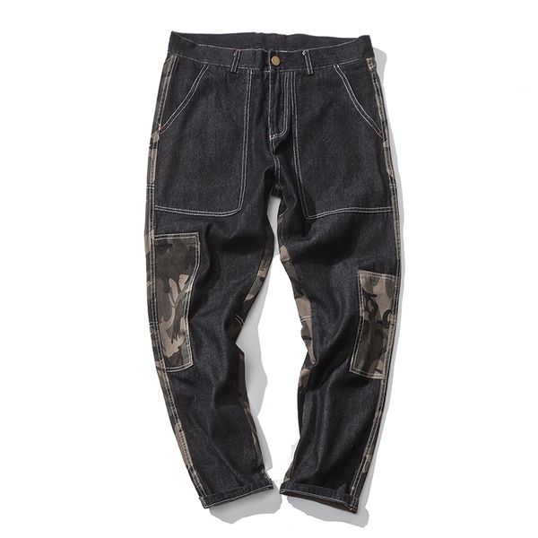 

new 2017 men's clothing cowboy splicing camouflage feet han edition cultivate one's morality personality trend of jeans, Black