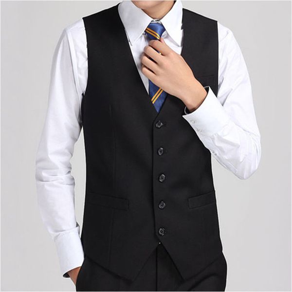 

custom mens single breasted white suit vest gilet korean slim fit male plus size dress vest men waistcoat, Black;white