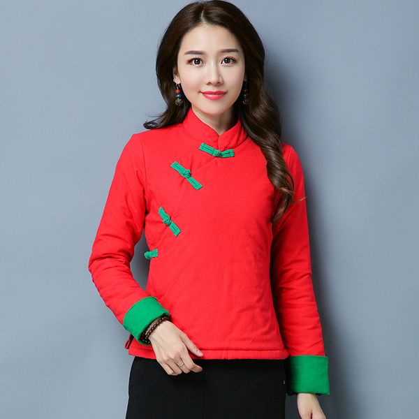 

2017 new style ethnic-style retro cotton linen contrast color frog chinese style cotton-padded clothes e8563, Blue;black