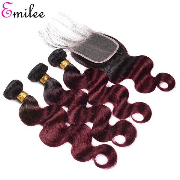 

emilee pre-colored 3 bundles ombre hair body wave burgundy bundles t1b 99j red color remy human hair weave bundles, Black
