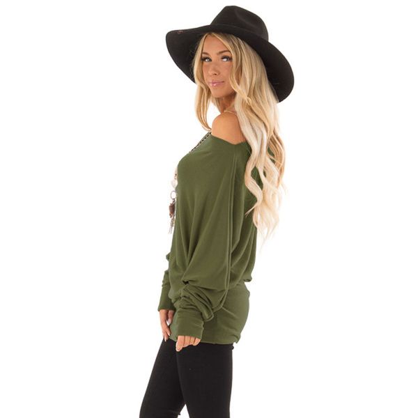 

women off shoulder t-shirt autumn solid long sleeve casual womens clothing lady 07, White