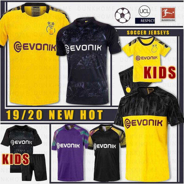 

borussia dortmund men soccer jerseys hazard 2019 2020 football shirt jersey paco alcacer reus football shirt kids kit, Black;yellow