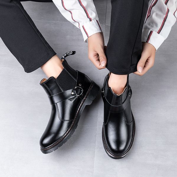 

plus size mens luxury fashion boots black cow leather shoes autumn winter ankle boot platform chaussure homme bota male