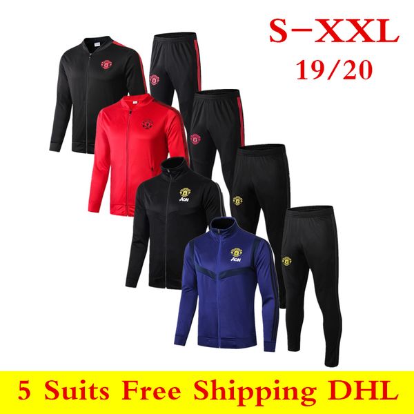 

19 20 new manchester pogba soccer sets 2019 2020 man united red jacket james maguire long sleeve zipper leisure jog training suit s, Black