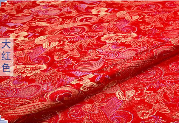 

red brocade fabric damask jacquard apparel costume upholstery furnishing curtain material cushion fabric 75cm*50cm, Black;white