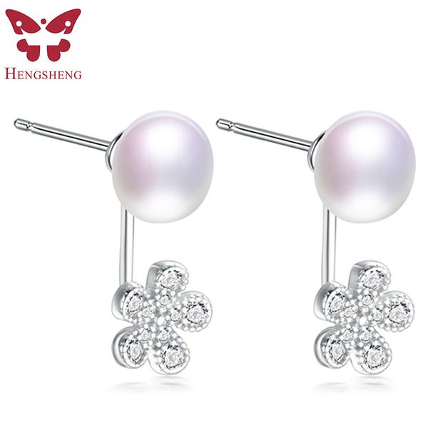 

cute flower 8-9mm pearl stud earrings 925 sterling silver earrings for women natural freshwater pearl earings fashion jewelry, Golden;silver