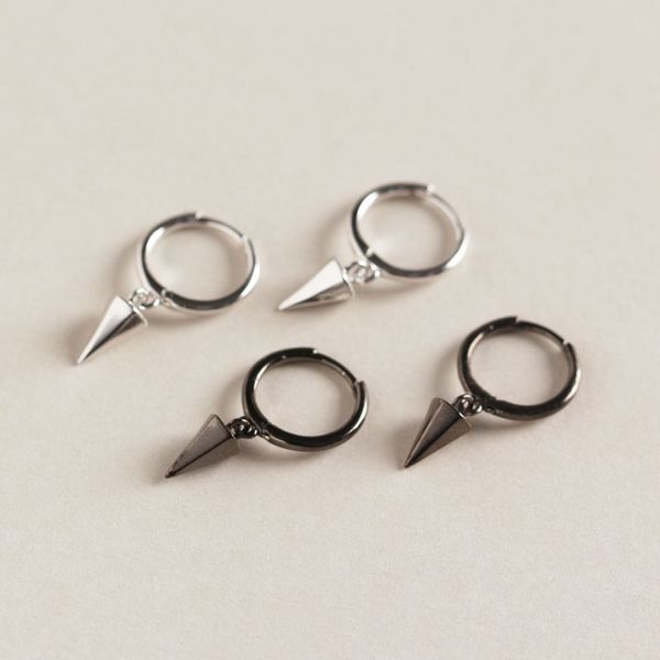 

diameter 12mm 1pair punk 100% authentic 925 sterling silver white/black cone geometric hoop huggie earrings jewelry tle536, Golden;silver