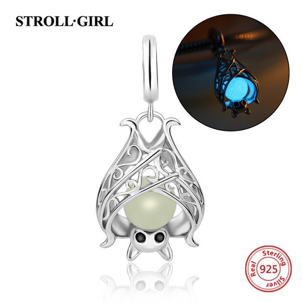 

strollgirl sterling silver 925 animal bat luminous beads diy charms fit authentic pandora bracelets pendant jewelry making gifts